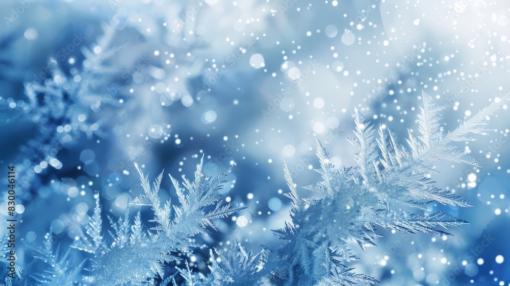 Abstract background featuring blue and white gradients frost patterns and light points in a winter theme backdrop
