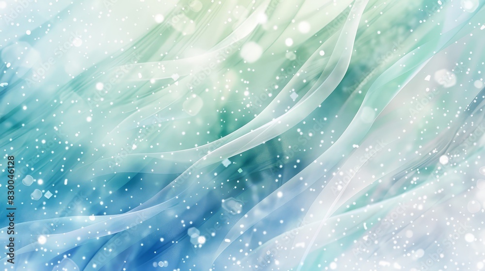Blurred blue and green ribbons with sparkles and frosted overlay in a winter-themed background backdrop Blurred blue and green ribbons with sparkles and frosted overlay in a winter-themed background backdrop