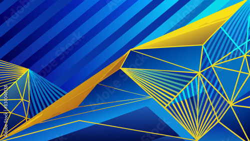 Vibrant blue and yellow geometric shapes intersect, creating a dynamic and modern design. Diagonal lines and polygons form a visually captivating pattern that suggests movement and depth.AI generated.