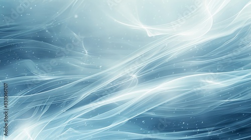Flowing aqua and sky blue lines with light flares and snowy overlay in a wintery wallpaper backdrop