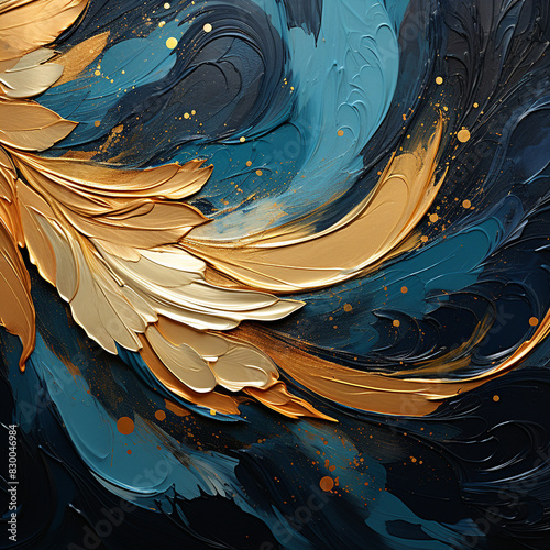 Feathers painting gold and blue color