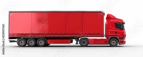 Red truck with blank mockup on semi-trailer for text or advertisement