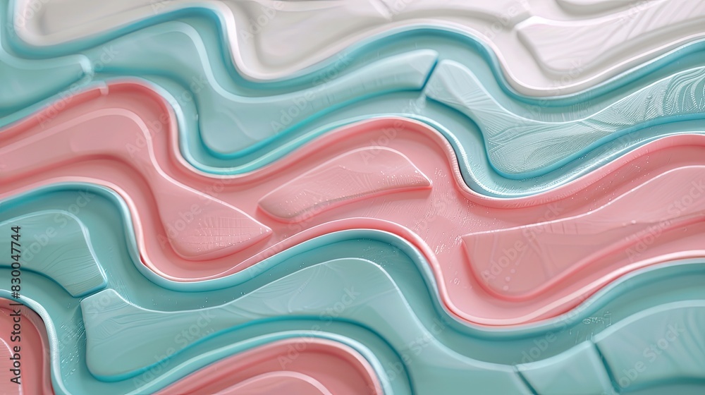 Fototapeta premium Abstract pastel-colored waves in pink, blue, and white, creating a soothing and modern artistic background.