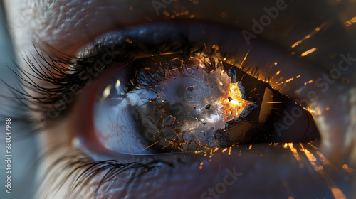 Surreal Macro Shot of Eye with Explosive and Fiery Abstract Details. Generative AI