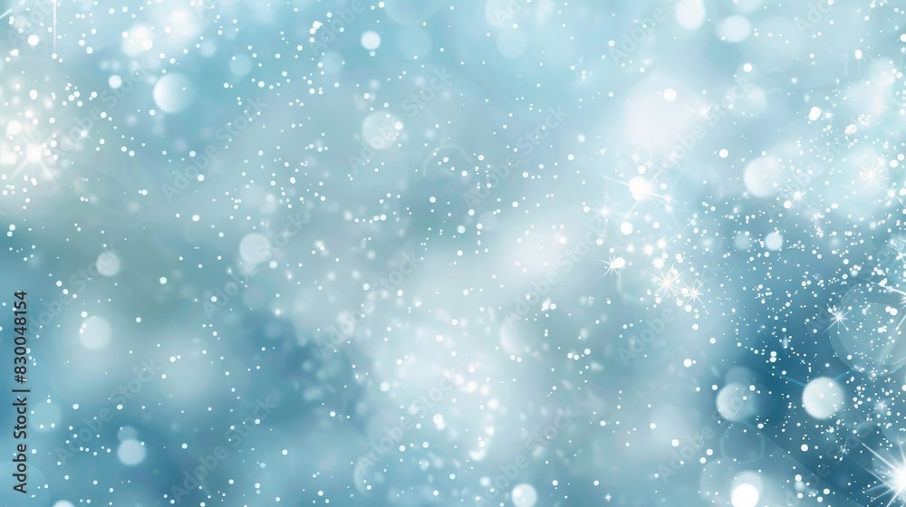 Winter-themed background with pastel blues and whites bokeh effects and dreamy star-like lights backdrop