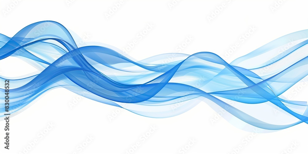 Fototapeta premium Blue color wave isolated on white. Abstract background with smoke wavy lines. Transparent curly form pulsing in the air. Energy Streams. Flowing dynamic sound waves for brochure, website, flyer design