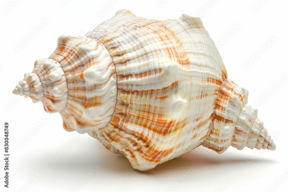 Single seashell with intricate patterns isolated on white background