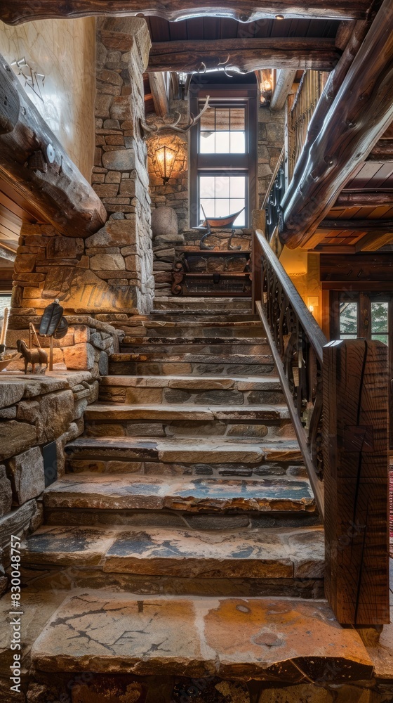 Obraz premium Rustic old stairs. Generative AI. Old but beautiful.