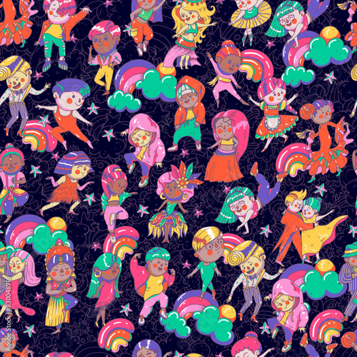 Whimsical Dancers Seamless Pattern, Cute Modern and Cassic Dance Style