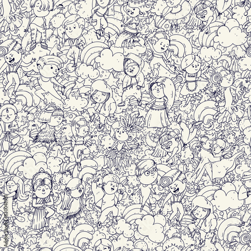 Whimsical Dancers Seamless Pattern, Cute Modern and Cassic Dance Style