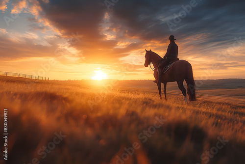Equestrian enthusiast gallops gracefully across stunning  open countryside vistas 