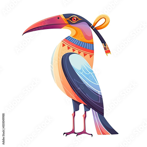 An illustration of a mystical bird standing in an Egyptian style