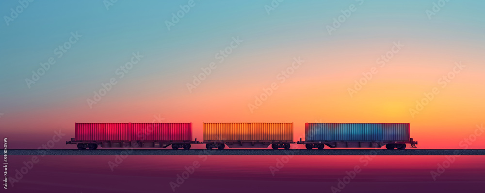 Freight train with cargo containers, isolated on a gradient background Freight train with cargo containers, isolated on a gradient background