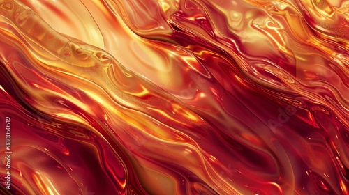 Autumn liquid forms in red gold and brown light reflections and swirling textures backdrop