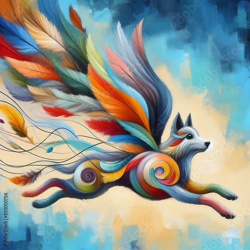 An abstract illustration of Dog with wings