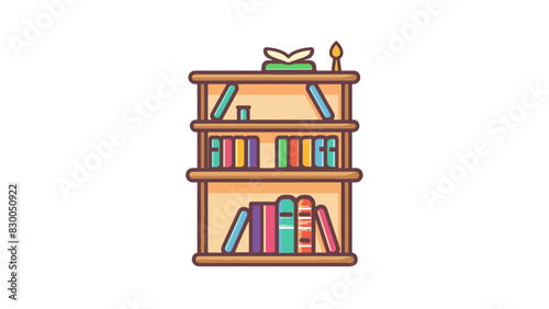 simple brown wooden cartoon 3 row book shelf full of colorful different size books resizable vector generative ai