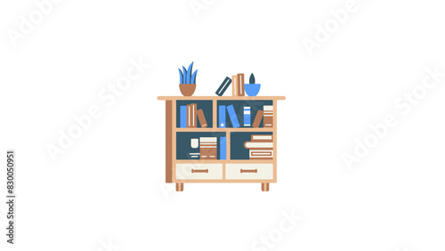 small book shelf entertainment center full of books potted plant on top resizable vector generative ai