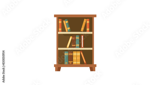 tall brown wooden empty book shelf with encyclopedia  scattered about each shelf resizable vector generative ai