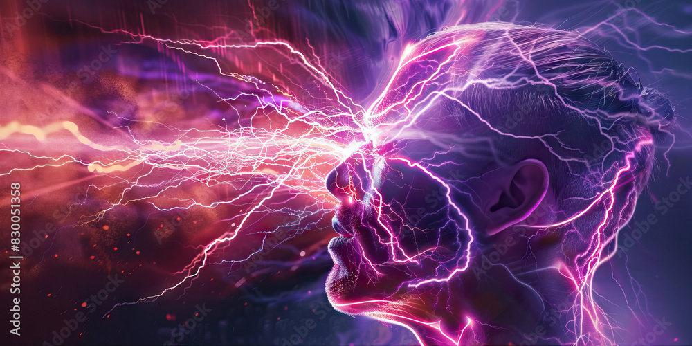 Obraz premium Shooting Pain: The Sharp, Shooting Sensation of Nerve Pain - Imagine a scene where pain shoots through the body like lightning, causing sudden, intense discomfort