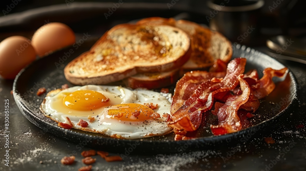 A realistic scene of a breakfast plate with perfectly cooked sunnysideup eggs A realistic scene of a breakfast plate with perfectly cooked sunnysideup eggs