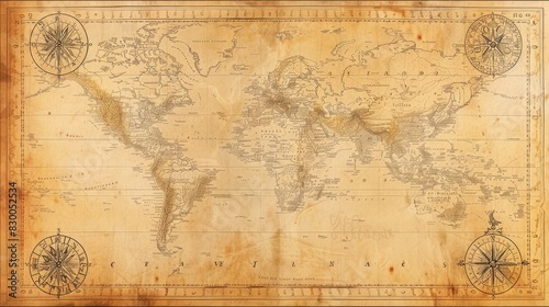 An old-world map with sepia tones and faded edges  evoking a sense of adventure and the allure of exploration.