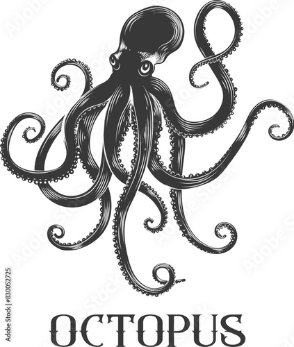 Black octopus retro sketch