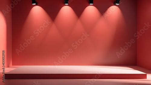 Abstract red studio background for product presentation. Backdrop with shadows of window for display product. Generative AI