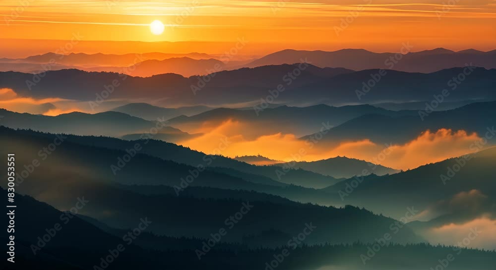 Sunrise over misty valley Sunrise over misty valley