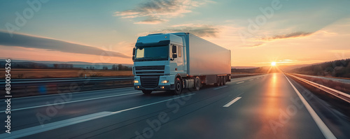 Refrigerated truck on highway, transporting perishables, background with empty space for text  © fotogurme