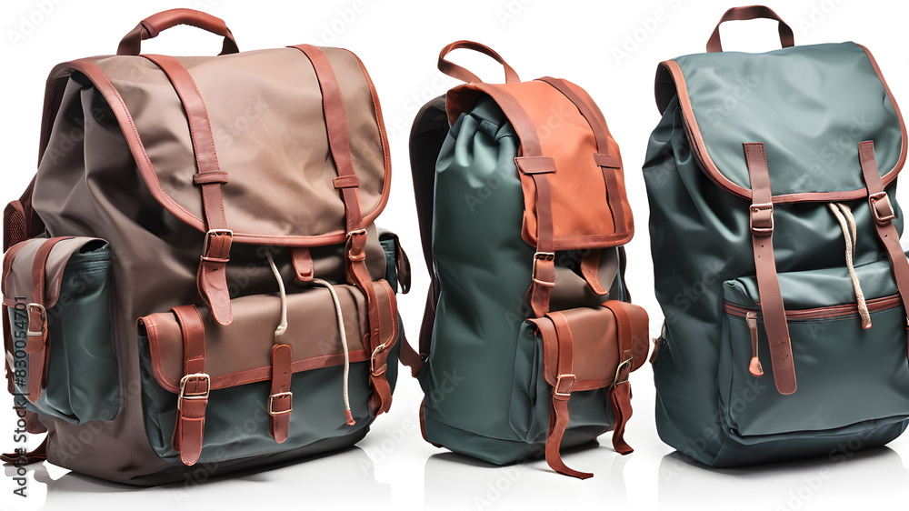 Backpacks, isolated white background, Generative AI Backpacks, isolated white background, Generative AI