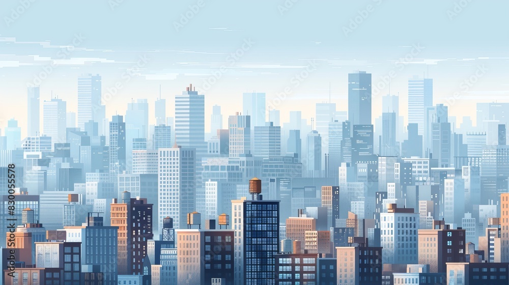 Urban and Street Scenes Cityscape: An illustration depicting a cityscape with a focus on the skyline
