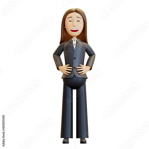 3d woman. A cheerful office worker laughs very hard and loudly. A businesswoman in a suit reflects emotions. 3D rendering, illustration in cartoon style, isolated.