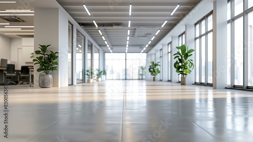Empty unoccupied office space with blurred background lights  perfect for design projects