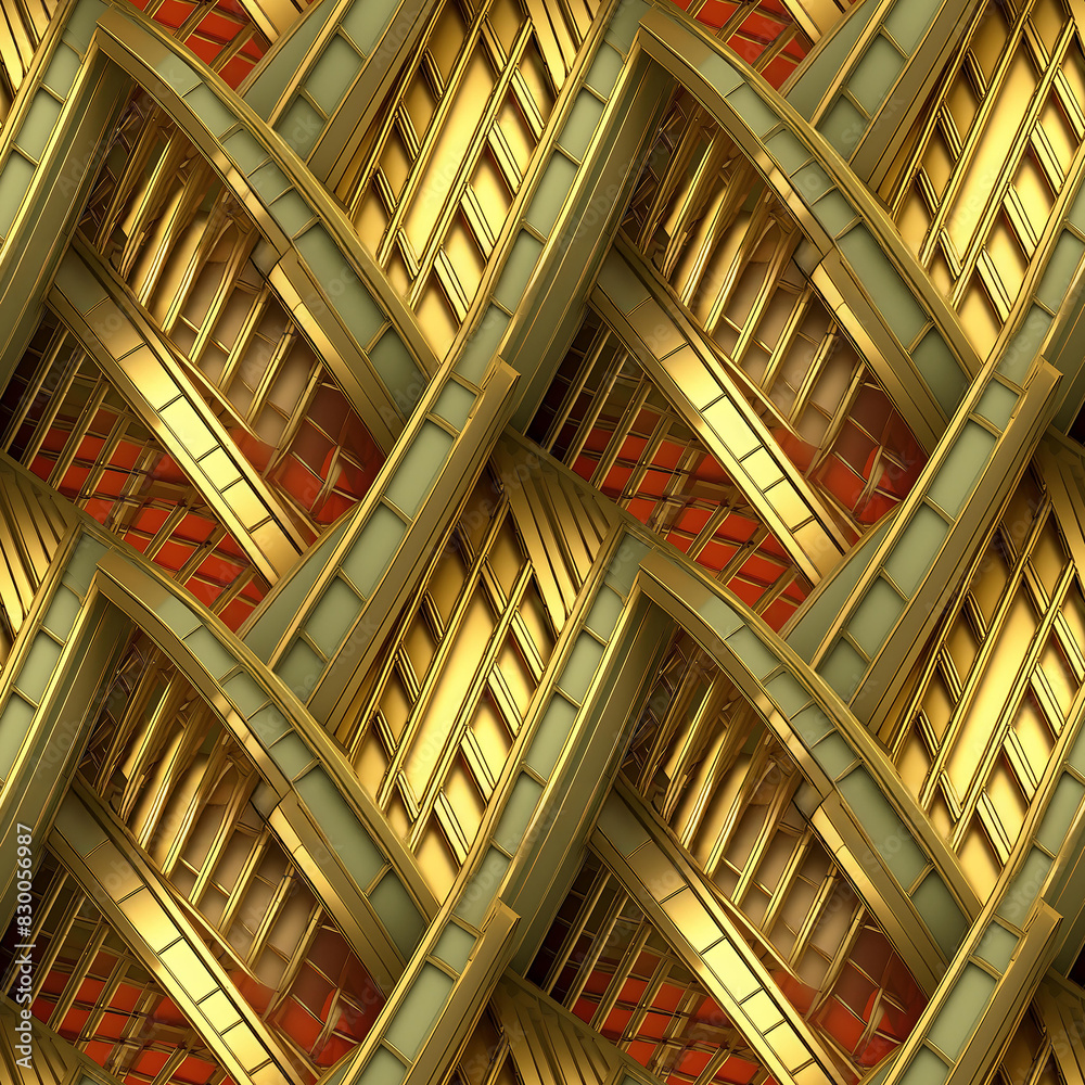 Close-up of gold and red brick seamless pattern