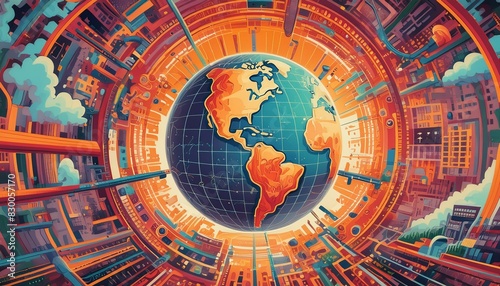 Wallpaper Mural Earth is centered in the middle of a burst of colors and beautiful shapes in this dynamic illustration. Torontodigital.ca