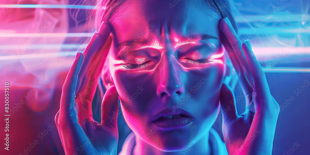 Woman Massaging Her Temples: A Sign of Tension Headache Woman Massaging Her Temples: A Sign of Tension Headache