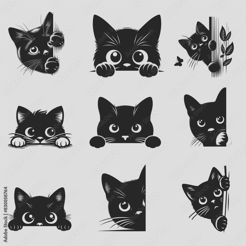 Peeking Cat Svg vector silhouette  Bundle  file, Cute cat SVG, Peeking Cat Svg vector silhouette  file