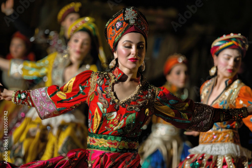 Traditional Georgian Dance Performance with Colorful Costumes and Graceful Movements photo