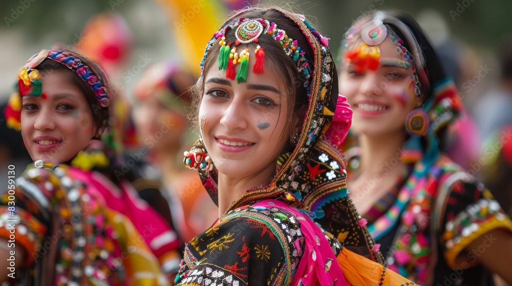 Cultural Festival Celebration: colorful decorations, traditional costumes, and lively performances. Highlight the diversity and joy of cultural celebrations.