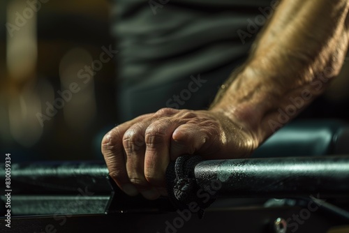 A man is holding a bar with a black grip © crazyass