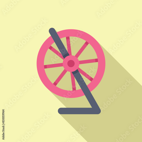Modern flat design illustration of a pink spinning wheel with shadow on a yellow background