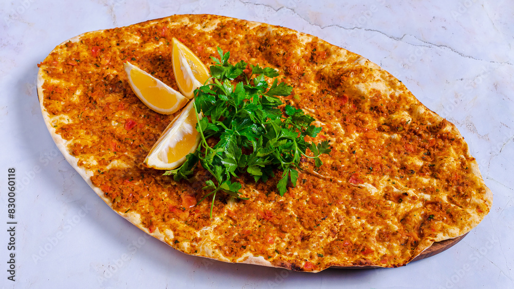 Meat lahmacun top view isolated Meat lahmacun top view isolated