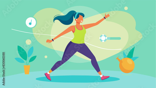 A woman participating in a dance fitness class to have fun and improve her coordination and cardiovascular health.. Vector illustration