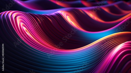 Soft neon pulses flowing smoothly across a dark canvas, suitable for sleek and modern digital aesthetics photo