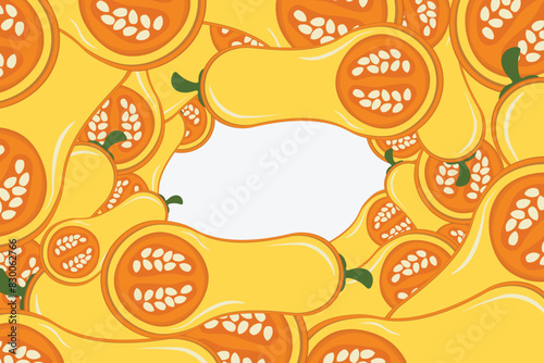 Vegetable pumpkin border or slice of pumpkin frame banner with copy space
