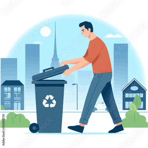 Flat Art Illustration Design of Man Throwing Garbage
