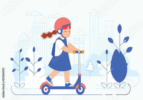 A girl is riding a scooter in a park