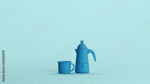 Blue coffee pot cafetiere coffeemaker handle retro vintage classic pale background 3d illustration render digital rendering
