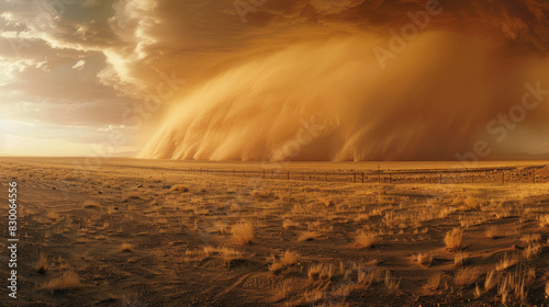 Huge sand or dust storm over farmland, erosion concept
