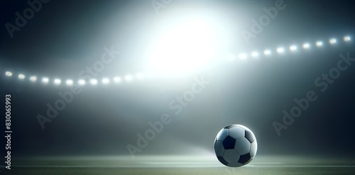 Soccer ball in motion on a stadium field.